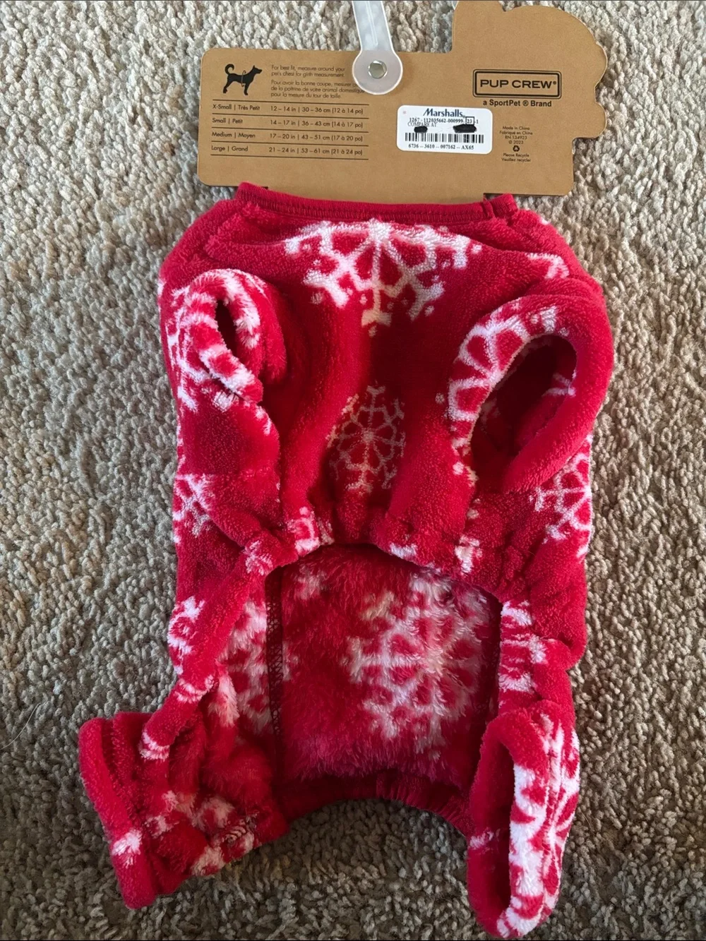 Pup Crew Red Snowflake Fleece Dog Pajamas Onsies